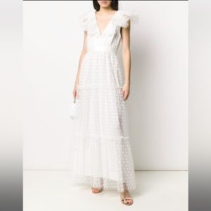 PHILOSOPHY DI LORENZO SERAFINI Floral Ruffled Maxi Tulle Dress - White size IT42